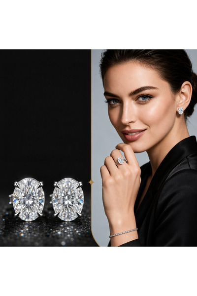 MEETMAY 18K Gold Plated S925 Silver Oval Cut Moissanite Stud Earrings - 0.5ct...