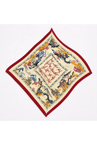 Axesoire 13465-1 Etnik Desenli Kırmızı Kenarlıklı Piliseli Saten Bandana Fula...