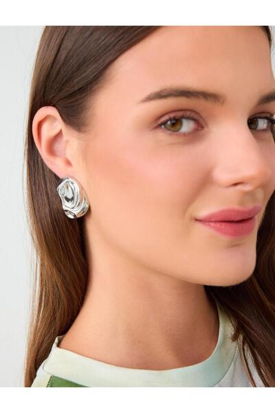 Jimmy Key Silver Color Spiral Shiny Modern Earrings