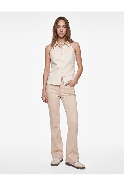 Koton Slim Fit Ribbed Cotton Spanish Flare Denim Trousers with Pocket Detail ...