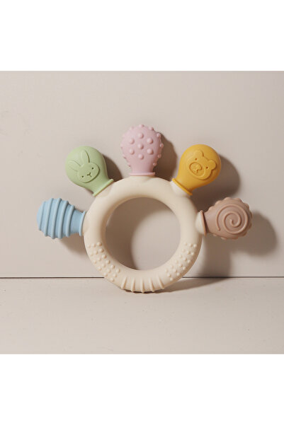 Choice moonpie YELLOW New Hand Multicolor Silicone Baby Ring Teether Anxiety ...