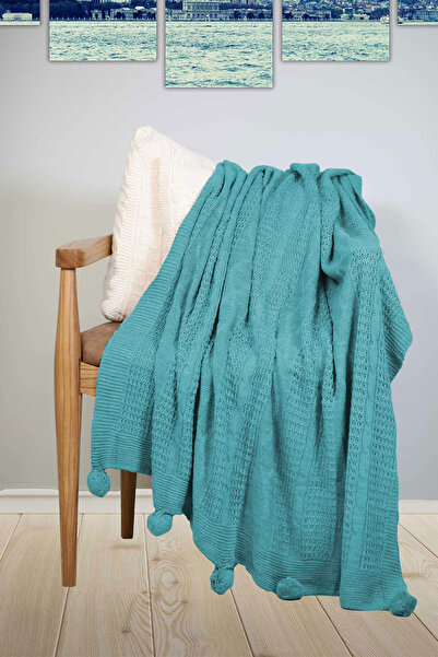 Elart Knitted Tv Blanket Sofa Shawl (130X170Cm) Turquoise