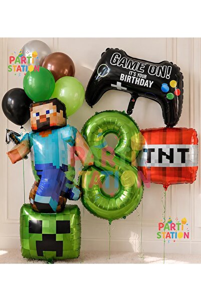 Parti Station Minecraft Steve Balon Seti 8 Yaş Balon Seti – 10 Parça Set Oyun...