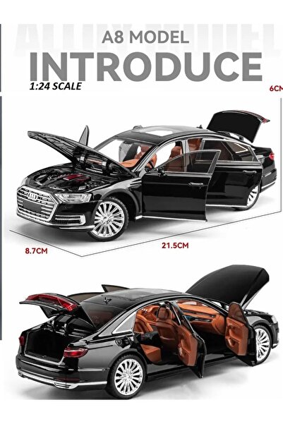 OYUNCAKSAHİLİ Audi A8 Long Quattro 1:24 Metal Araba 21.5 Cm Diecast Audı 6 Kapı Bagaj Kaput Açılır Ses Efektli Koleksiyon Model Metalic Black
