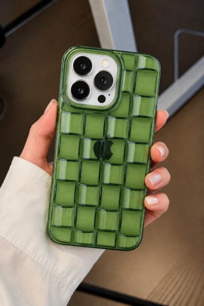 EDELFU iPhone 14 PRO MAX uyumlu - Matcha, Zümrüt Renk Örgülü Şeffaf Sararmaz,...