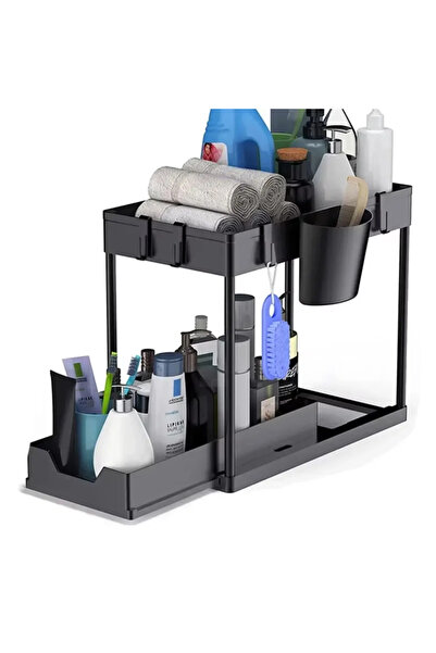 Choice3 Black 2-Tier Pull Out Under Sink Organizer, Storage Rack with Hooks &...