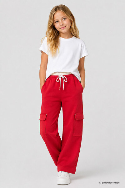 TOMMY LIFE Fiesta Double Belted Cargo Pocket Palazzo Girls' Sweatpants - 75198