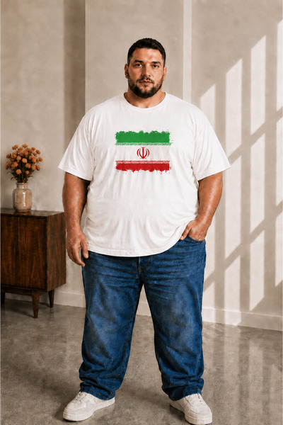 sngl tekstil Men's Large Size Short Sleeve Iran Flag Printed T-Shirt 3XL 4XL ...