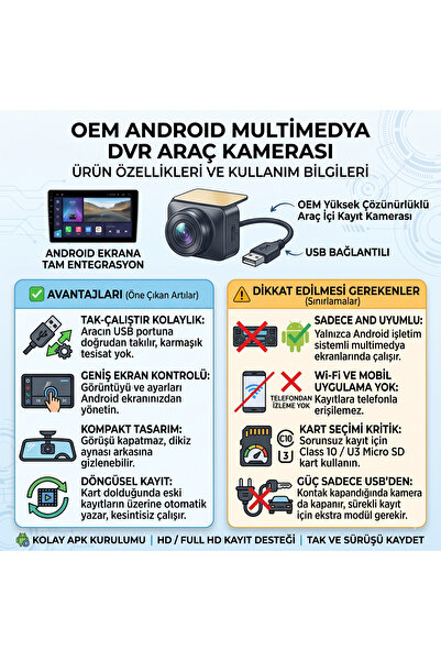 OEM Yüksek Çözünürlüklü Araç İçi Kayıt Kamerası Araç Multimedya Sistemi Uyumlu - Tak Çalıştır Kolay Montaj