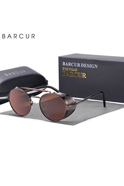 choice2 Brown BARCUR Polarized Steampunk Round Sunglasses Men Retro Sun Glass...