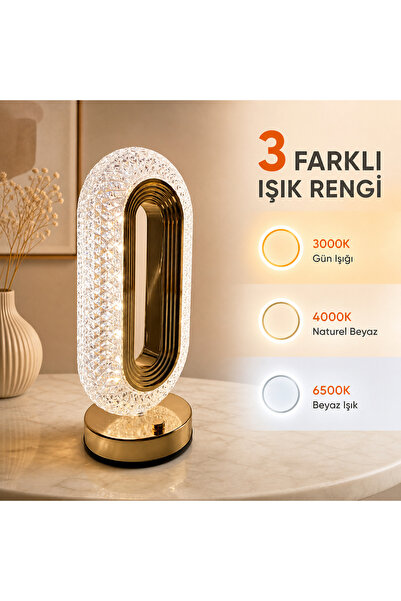 Neo Vista Kristal Elmas Gold Altın Renkli Dimmerli Şarjlı Dekoratif Dokunmati...