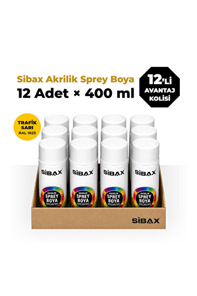 Sibax Akrilik Sprey Boya Trafik Sarı (RAL 1023) - 400 ml (12 Adet)