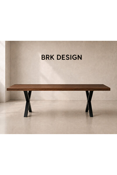 BRK Design BA AHŞAP Ahşap Ceviz Yemek/Toplantı Masası X Ayak_KKB_80X100