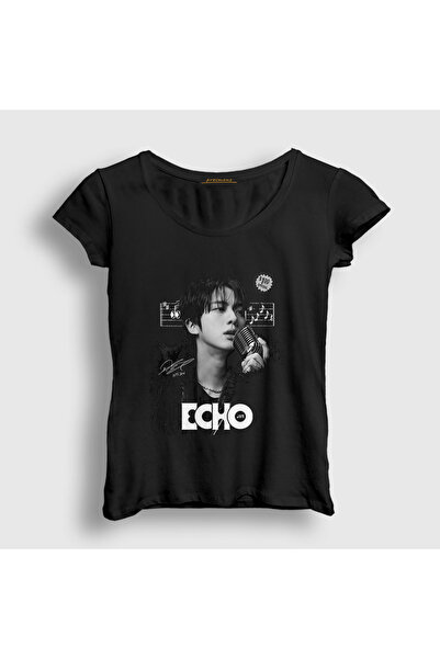 Presmono Women's Black Sign Echo Kim Seok Jin Bts T-Shirt 599093Tt