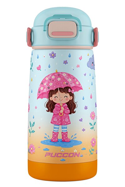 Puccon Girl with Umbrella on Rainy Day Printed Girl's School and Daily Water ...