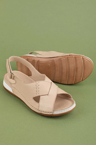 Gondol Women's Genuine Leather Anatomical Sole Sandals Iz.4605 Beige