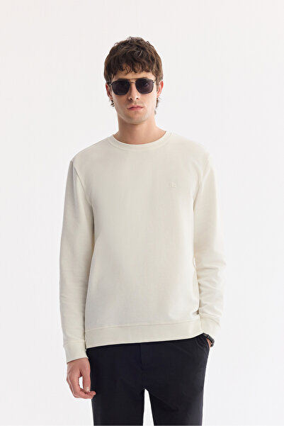 Avva Men's Ecru Crew Neck Cotton Easy-Iron Regular Fit Sweatshirt A61Y1222