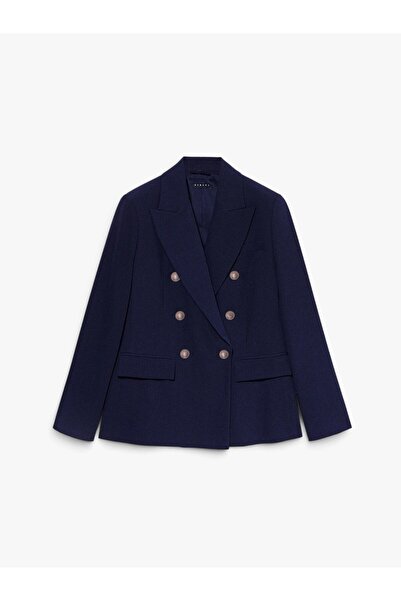 Sisley Viskoz Karışımlı Düğme Detaylı Blazer Ceket Kadın Lacivert Ceket - 325...