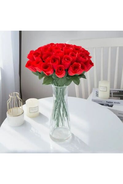 Choice 10pcs Red 5/10Pcs Artificial Flowers Silk Red Roses Home Vases Garden ...