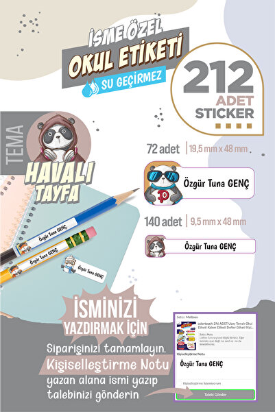 colortouch 212 ADET Havalı Tayfa Temalı Okul Etiketi Sticker Kalem Etiket Def...