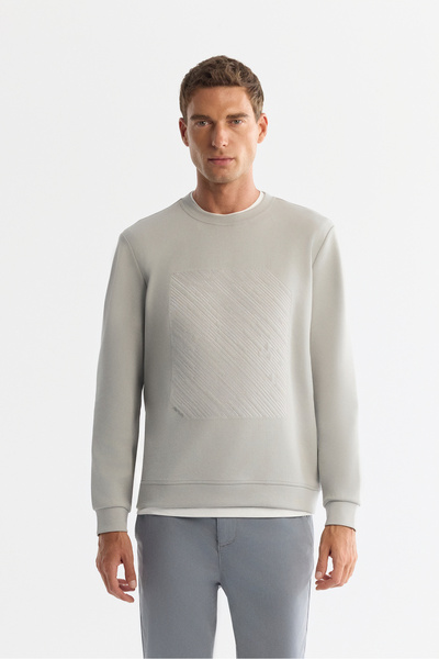 Avva Men's Gray Crew Neck Cotton Printed Elastane Regular Fit Sweatshirt A42Y...