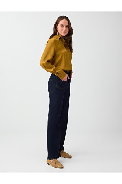 Jimmy Key Navy Blue Wide Leg High Waist Denim Trousers