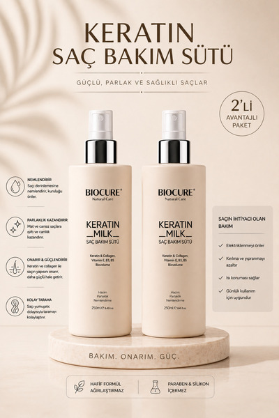 Biocure Keratin Collagen Saç Bakım Sütü, Saç Spreyi Hacim, Parlaklık Nemlendi...