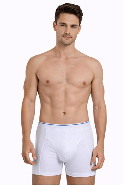 Çift Kaplan Erkek Elastanlı Beyaz Boxer 0889