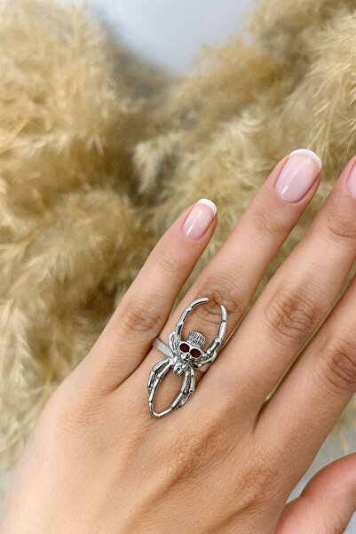 Herşey Nota Red-Eyed Spider Ring – Symbol of Power, Mystery, and Protective E...