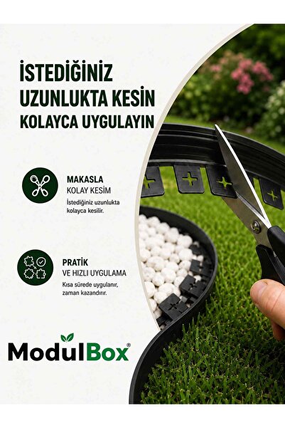 MODULBOX ESNEK PVC ÇİM AYIRICI, BAHÇE PEYZAJ DÜZENLEYİCİ, ( 10 METRE SİYAH ) ...