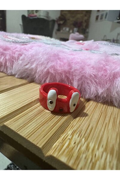 Herşey Nota Red Children's Ring with Cute Cartoon Figure – Fixed Size Resin J...