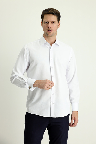 Kiğılı Long Sleeve Classic Patterned Cuffed Cotton Shirt