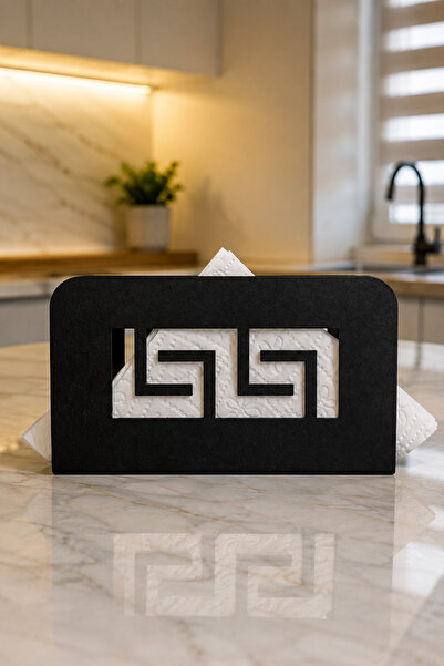 VENON Black ❤️ Greek Border Pattern ❤️   Square Metal Napkin Holder Tabletop ...