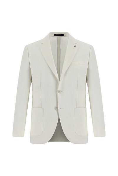 Abdullah Kiğılı 7 Drop Slim Fit Dar Kesim Desenli Keten Ceket