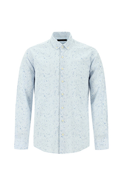 Abdullah Kiğılı Long Sleeve Slim Fit Sporty Printed Linen Shirt