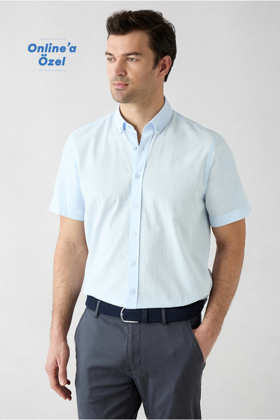 Kiğılı Short Sleeve Regular Fit Buttoned Collar Sporty 100% Cotton Breathable...