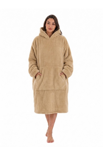 Mulberry Wellsoft Kapşonlu Giyilebilir Tv Battaniyesi Unisex Over Size - Camel