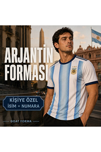 GOAT FORMA Arjantin Temalı Kişiye Özel İsim ve Numara Baskılı Futbol Forması ...