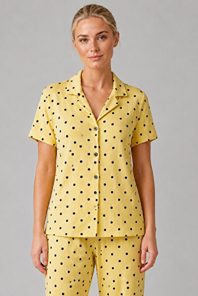FİT WOMEN Set de pijamale galbene cu buline și nasturi 4642-Galben
