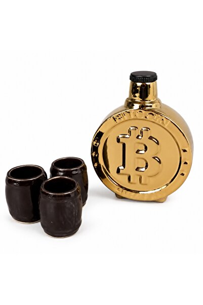 velve Set din ceramica pentru bautura Bitcoin, cu trei pahare, Gold