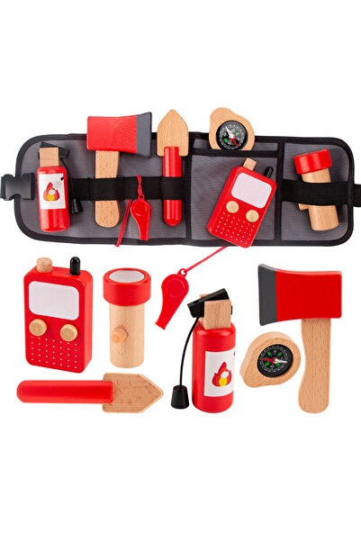 Choice As shown Kids Wooden Simulation Tool Firefighter Waist Bag Set Pretend...