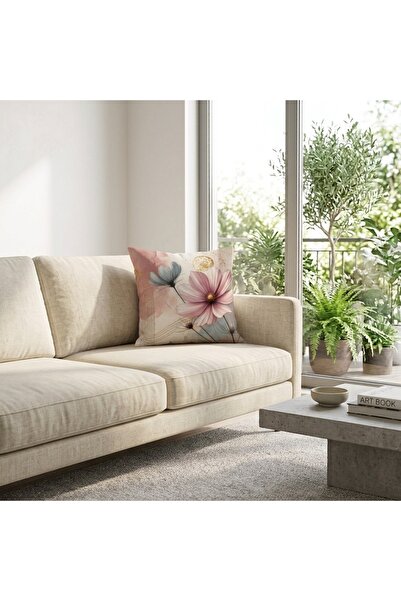 MİNOZA Digital Printed Decorative Throw Pillow Cover / Soft Floral Pattern