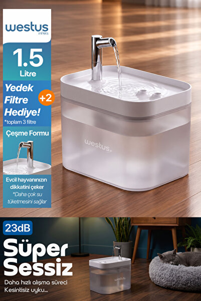 Westus inPets H13™ 1.5L Ultra Sessiz Otomatik Evcil Hayvan Kedi Köpek Su Pına...