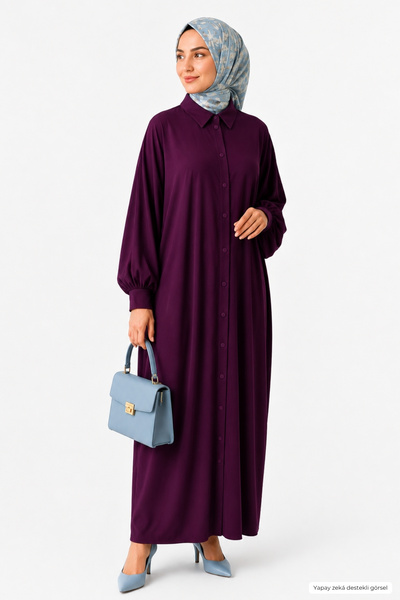 penyebizden Kadın Sandy Tesettür Gömlek Elbise Abaya-Vişne