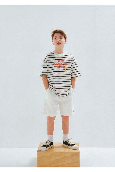 Mavi Printed Striped Ecru T-Shirt Oversize / Wide Cut 6610449-84041