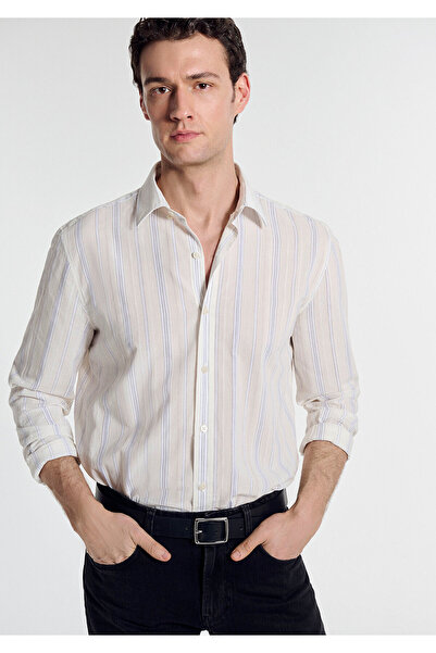 Mavi Çizgili Bej Gömlek Regular Fit / Normal Kesim 0211982-91549
