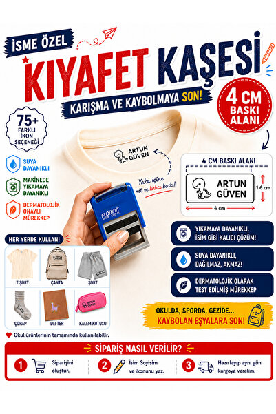 MÜHÜRŞAH Kıyafet Kaşesi Kişiye Özel Kıyafet Kaşesi Çocuk Kıyafet Damgası Kuma...