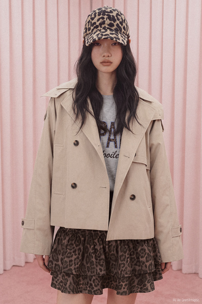 Quzu Hooded Oversize Short Trench Coat Beige