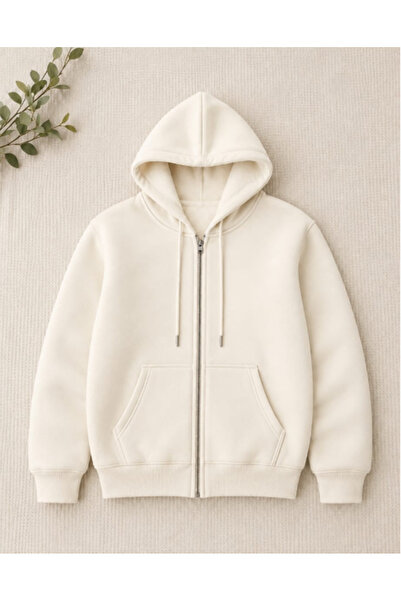 LU DUE Unisex Design Comfortable Soft Textured Off-White Zippered Cardigan Sw...