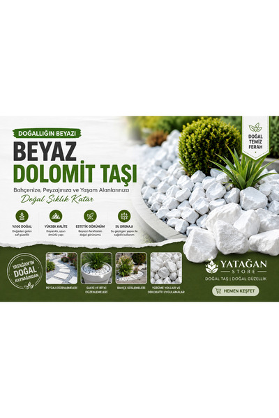 Doğal Beyaz Dolomit Taşı 10 KG | Dekoratif Bahçe Taşı | Saksı Üstü Taşı | Peyzaj Taşı | 2-4cm
